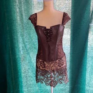 MissMoly Sexy Faux Leather & Lace Corset Lace Skirt Gothic/Steampunk/ Burlesque